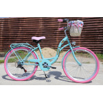 Dámsky retro bicykel 26" Lavida Mahbike 7-prevodový rám 18" Modrý, ružové kolesá